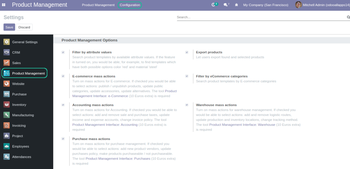 Product management optional features