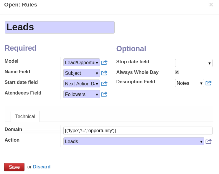 Odoo Rules to combine events