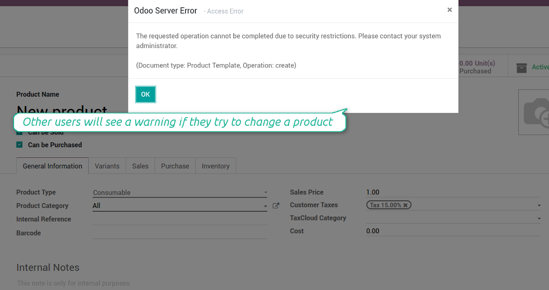 Odoo doesn't not let users edit products