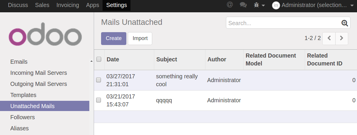 Odoo Unattached Messages Menu