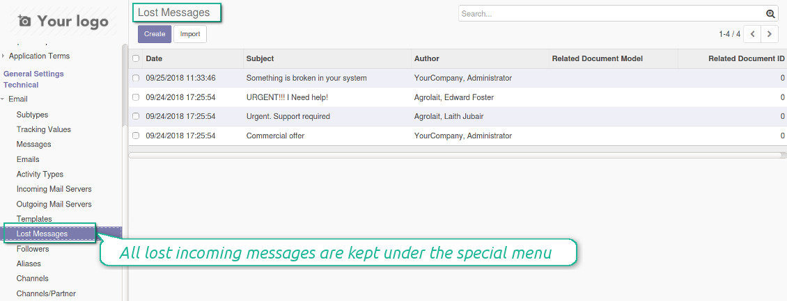 Odoo Unattached Messages Menu
