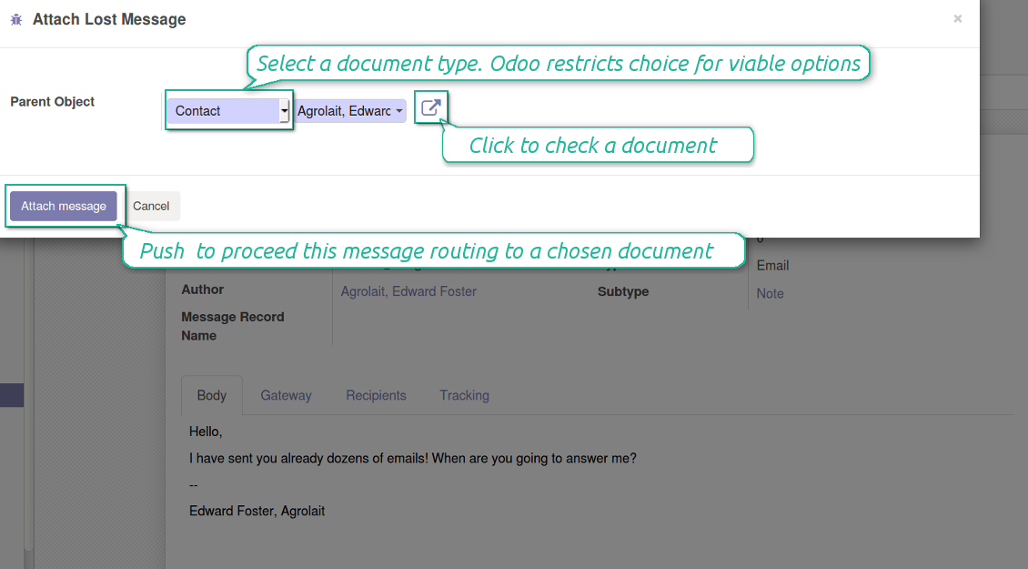 Odoo Wizard to Assign Messages