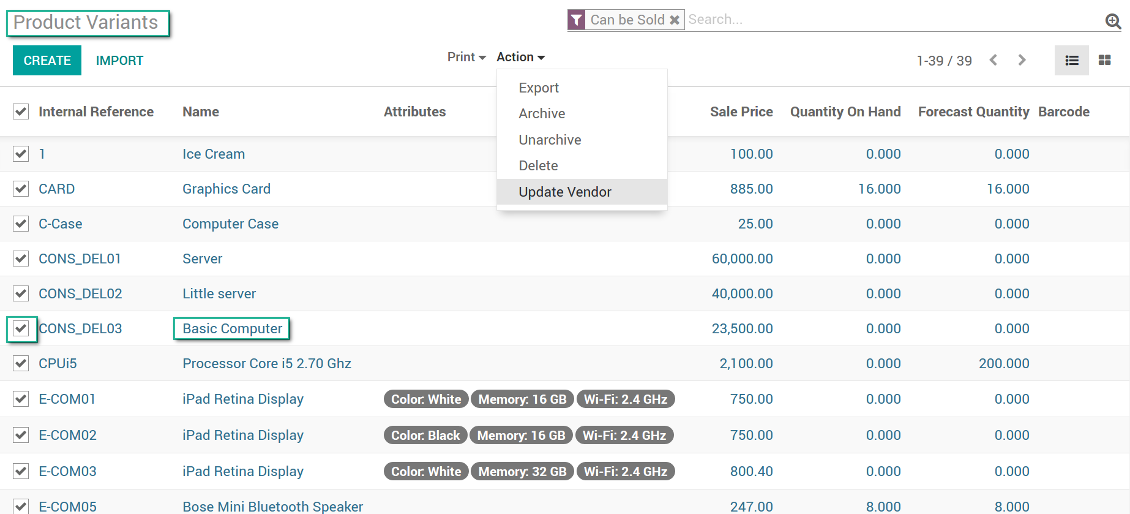 Variants vendors' adding