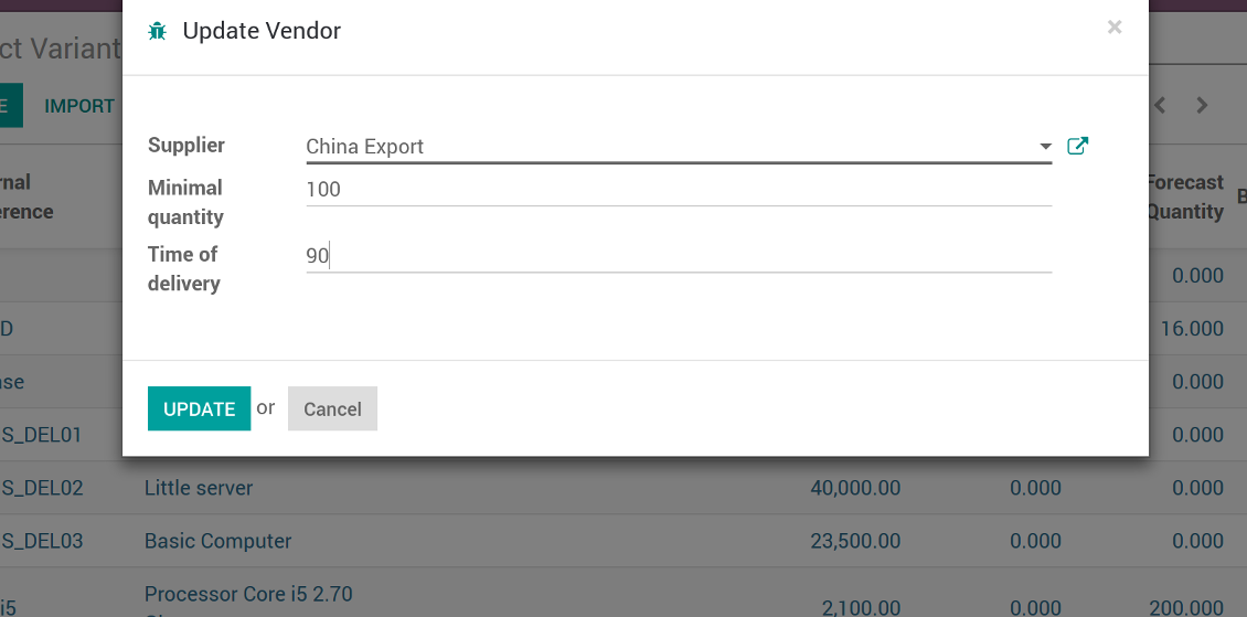 Odoo edit suppliers for products
