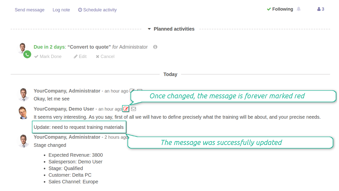 Messages' and notes' changes are distinguishable