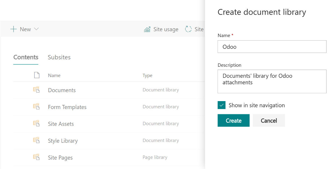 Sharepoint library for Odoo