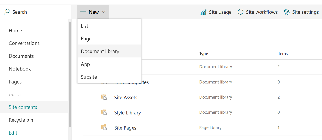 Sharepoint library for Odoo