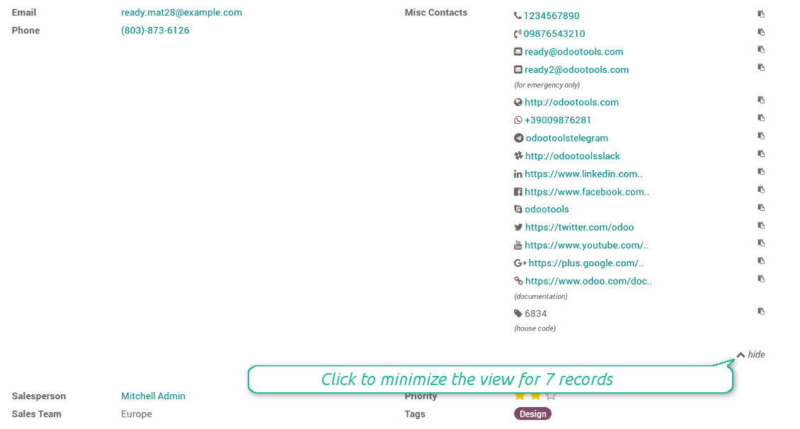 Contact details readonly expand and collapse