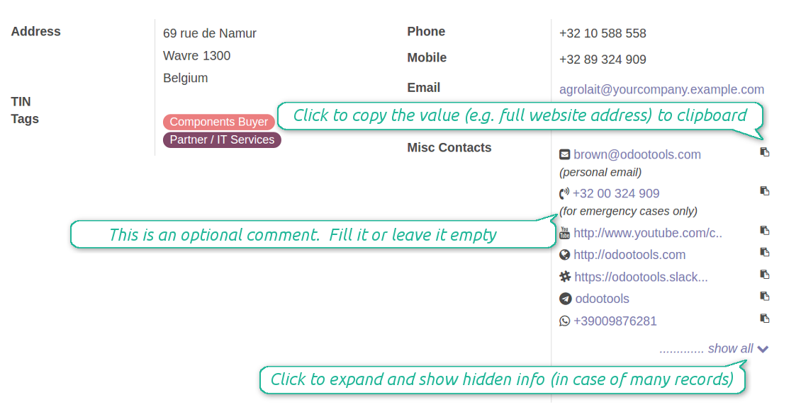 Contact details readonly expand and collapse