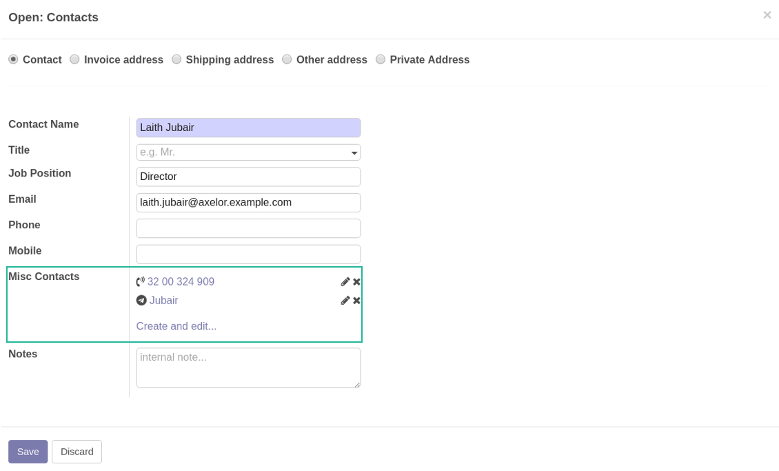 Multiple contact details for Odoo contacts