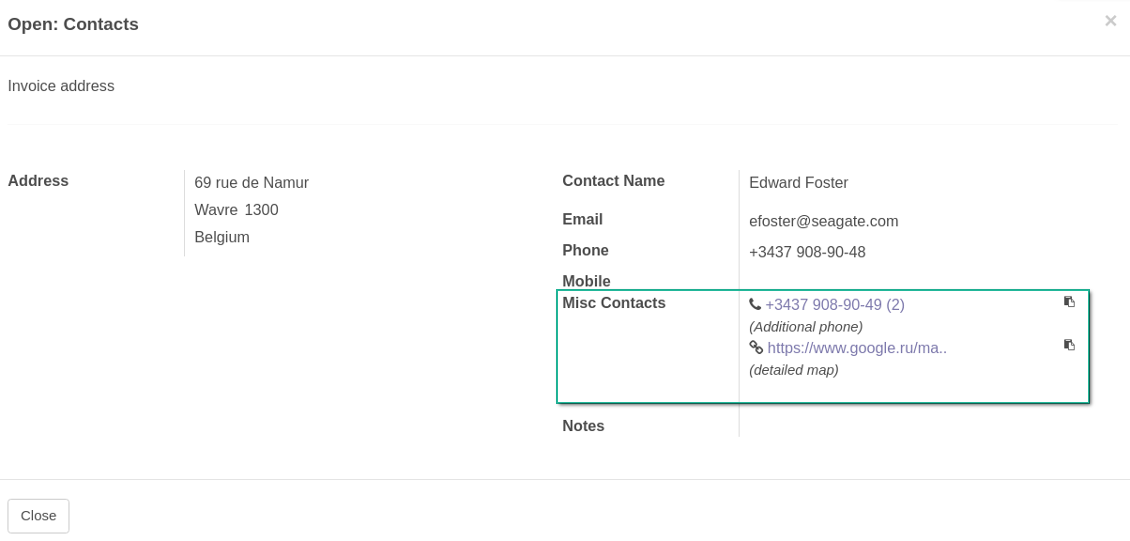 Multiple contact details for Odoo addresses