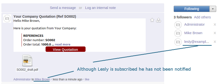 Odoo internal messages