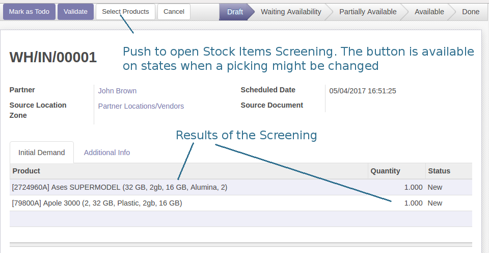 Odoo Register a Stock Picking