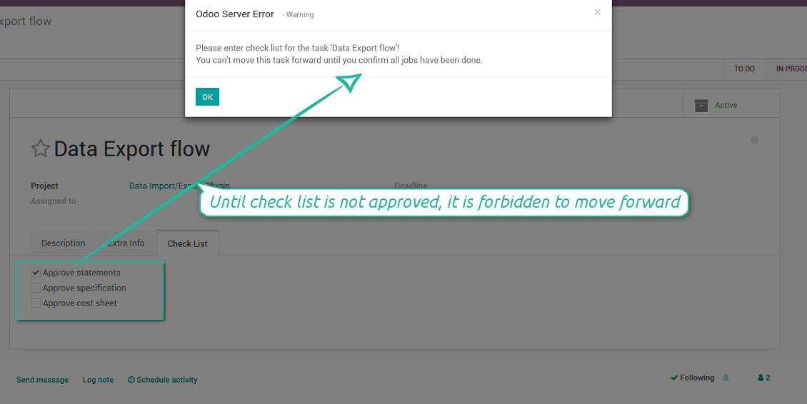Check list to move a task forward