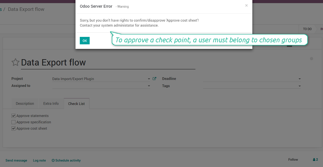 Access to task check list