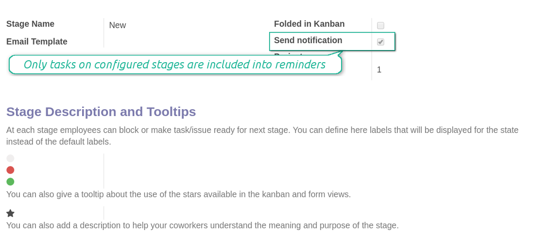 Project stages for reminder