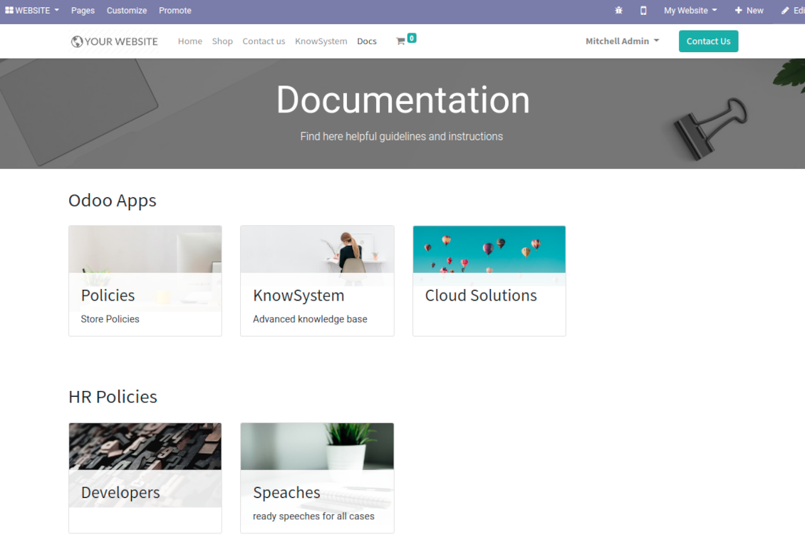 Documentation sections overview