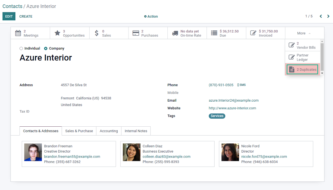 Odoo search partners duplicates