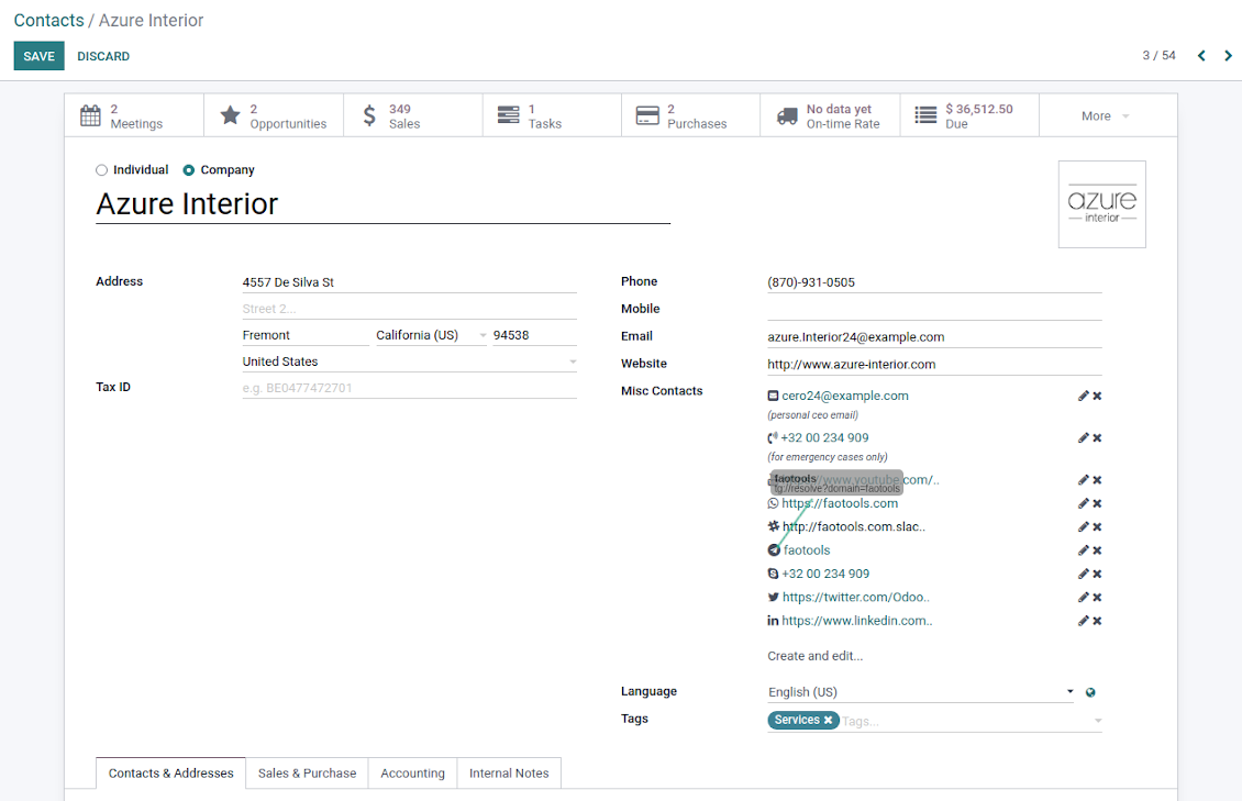 Drag and drop of Odoo contact details