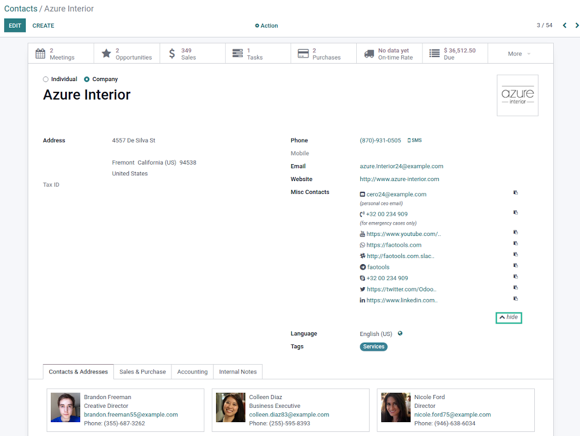 Contact details readonly complete list widget