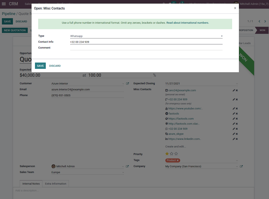 Odoo contact record create and edit