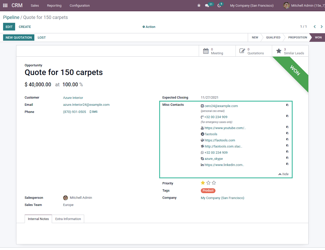 Odoo CRM contact details readonly