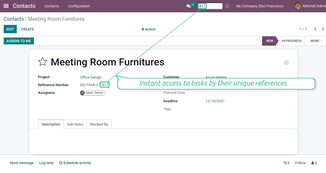 Quick search of Odoo tasks by number