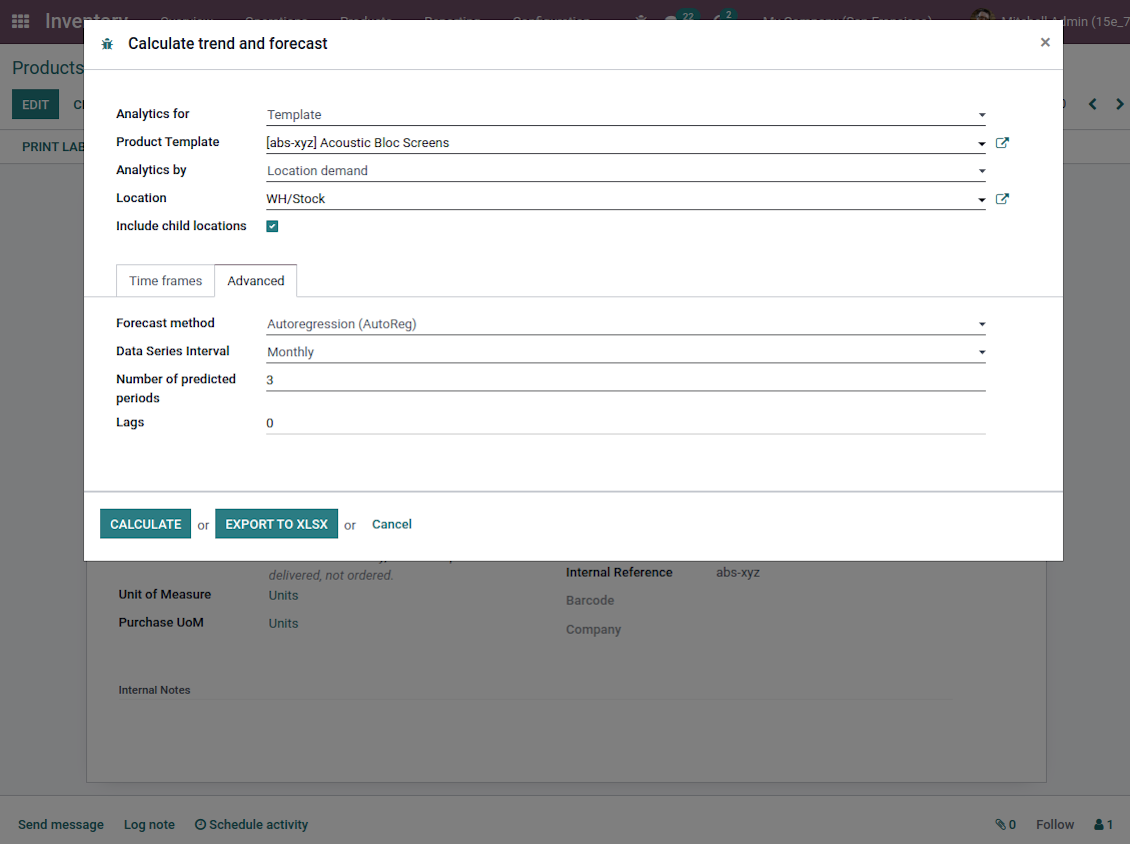 Different statistical methods for Odoo inventory forecast