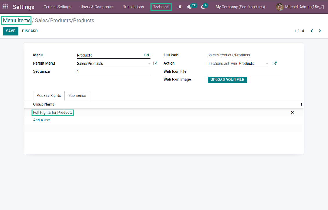 Odoo Product Menus