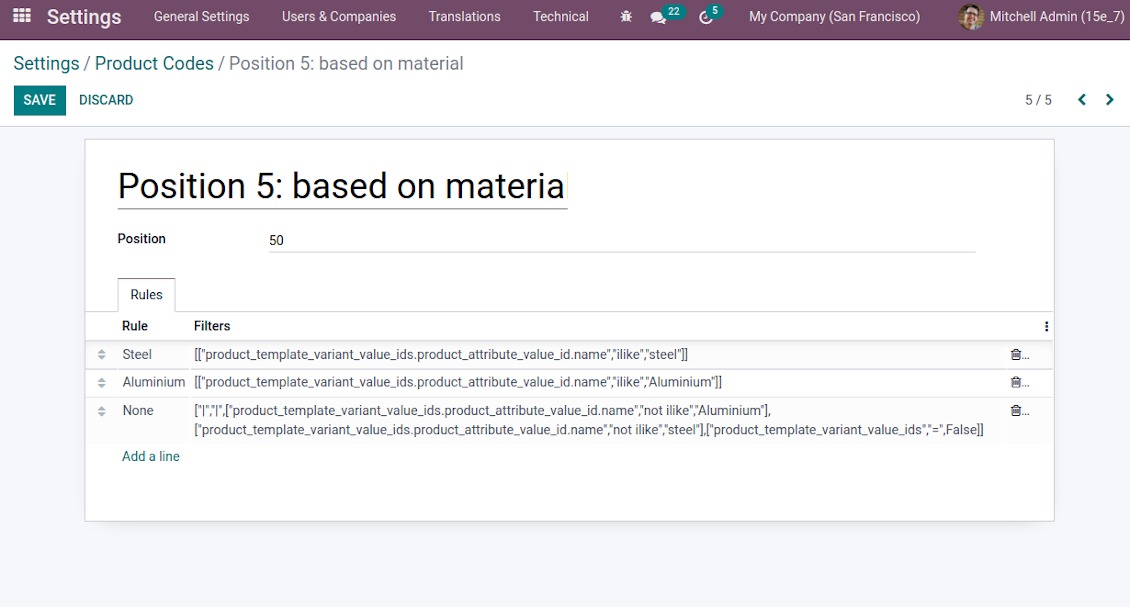 Code position for product numbering
