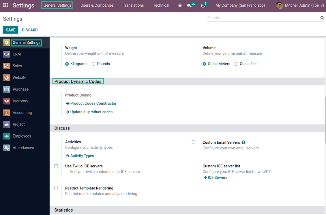 Product coding rules and settings
