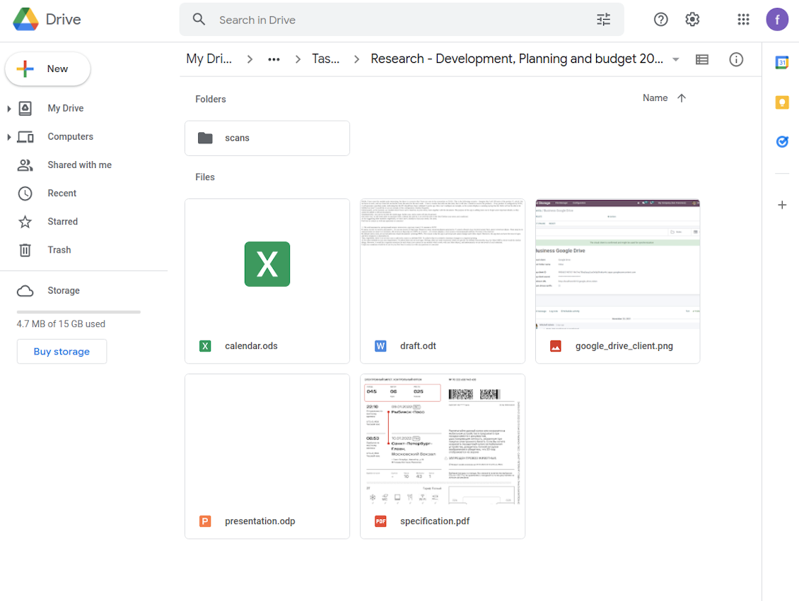 Google Drive files from Odoo attachments