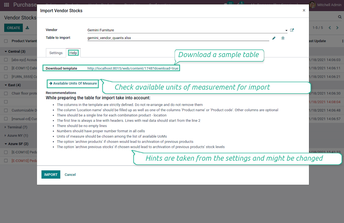 Help and hints in vendor stocks' import