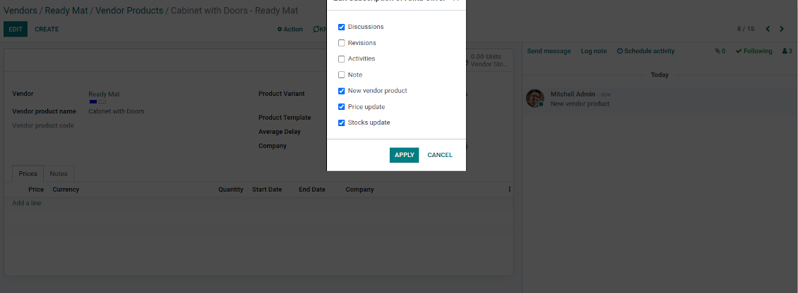 Vendor products subscriptions for prices and stocks