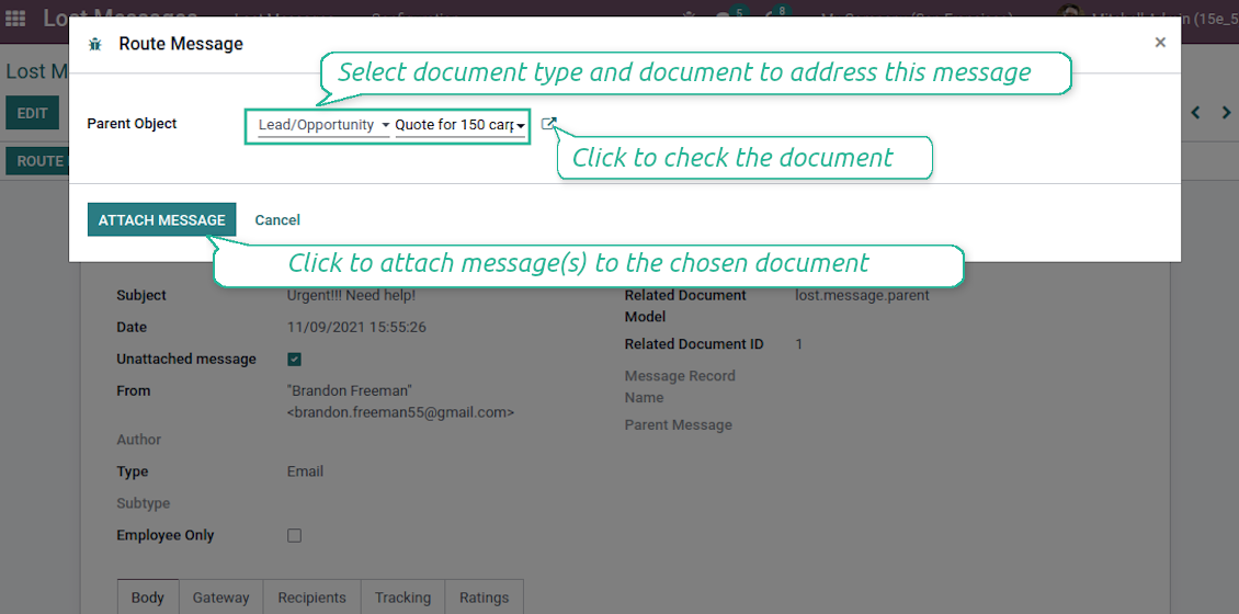 Odoo wizard to assign messages