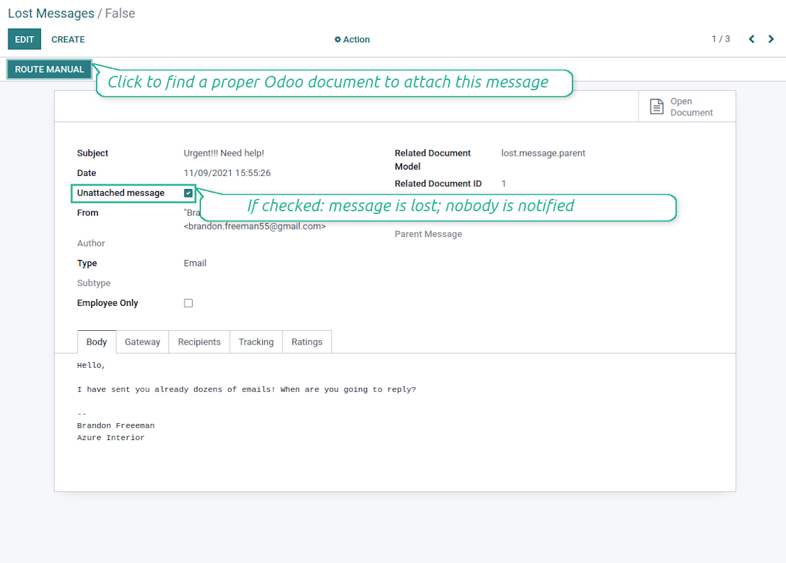 Open Odoo wizard through the button to address lost messages