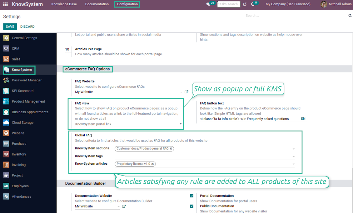 Set up FAQ for Odoo sold products
