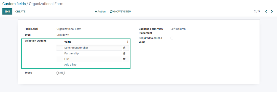 Selection fields for Odoo contacts