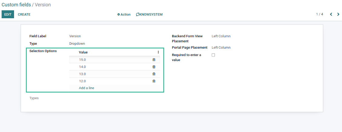 Selection fields for tasks
