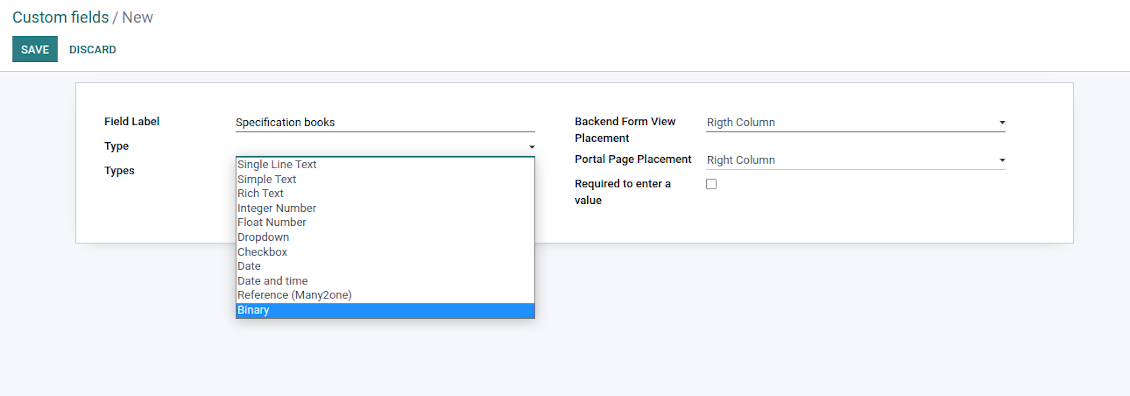 Field types for Odoo tasks