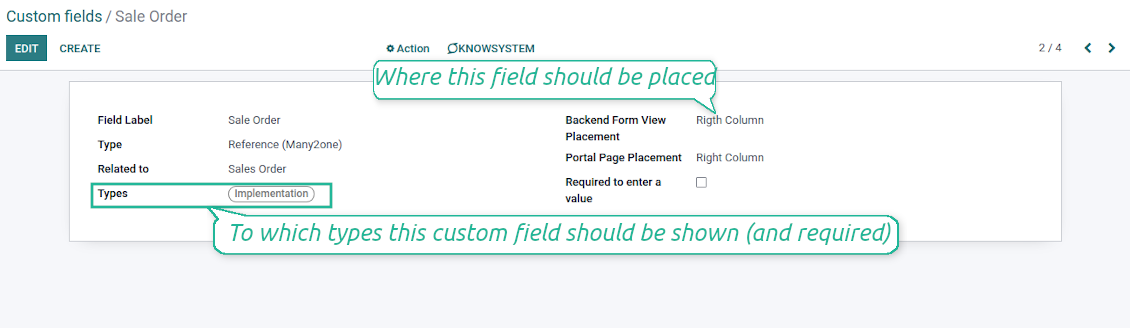 Custom fields depend on Odoo task type