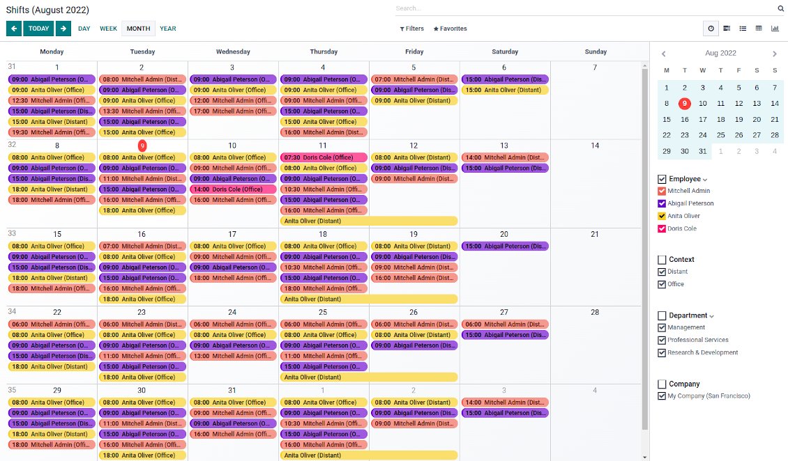 Monthly view for working calendar