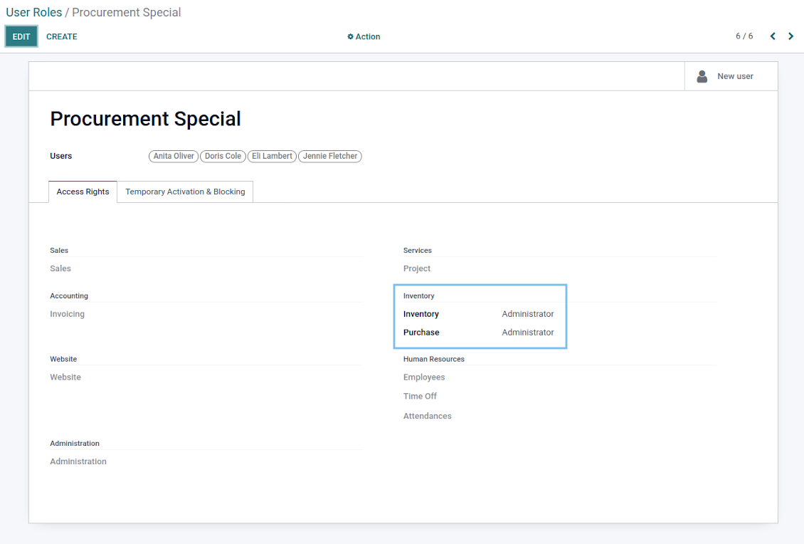 Odoo user role