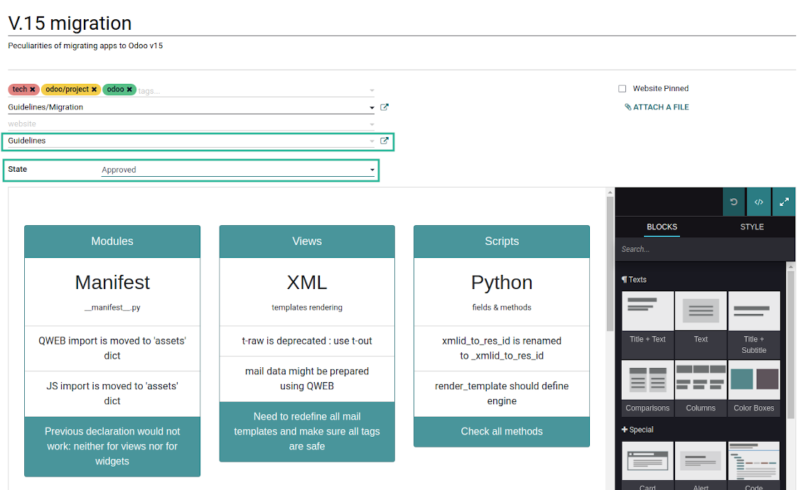 Knowledge base: configure columns