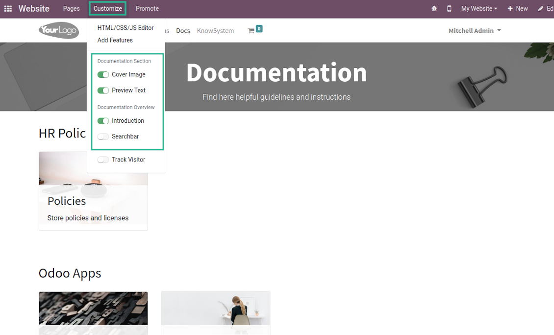 Optional features for documentation sections