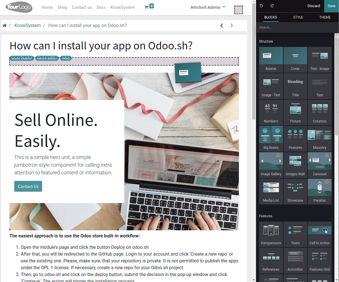 Website building blocks for Odoo KMS