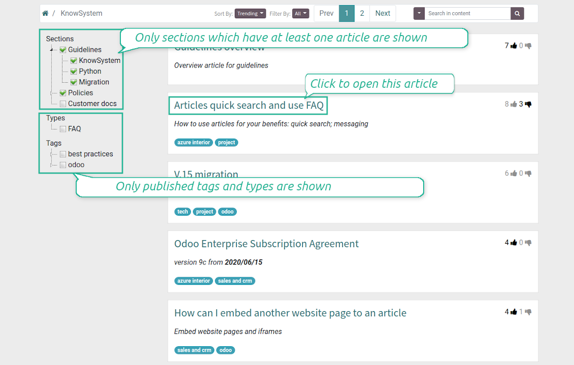 KMS portal and website navigation