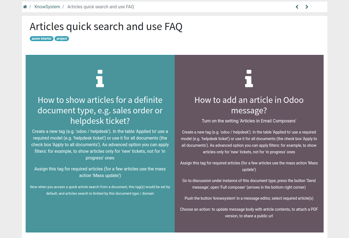 Article portal/website view