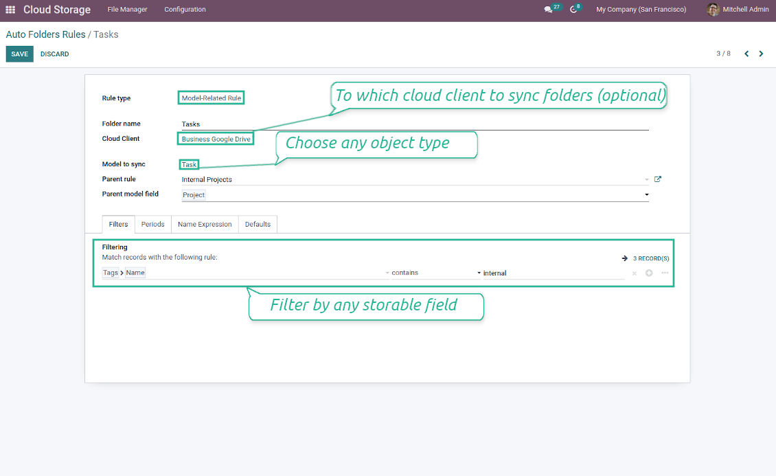 Configure to prepare folders based on Odoo objects
