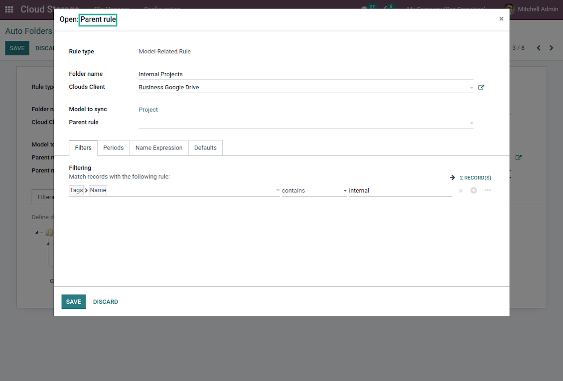 Parent rule form view
